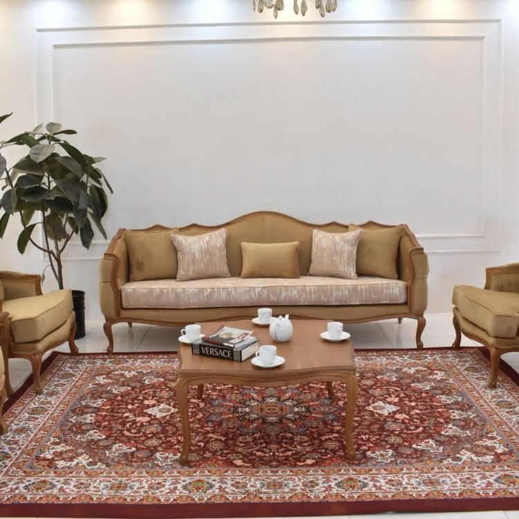 مبل کلاسیک 7 نفره مدل کویین فرانسوی با پایه چوبی