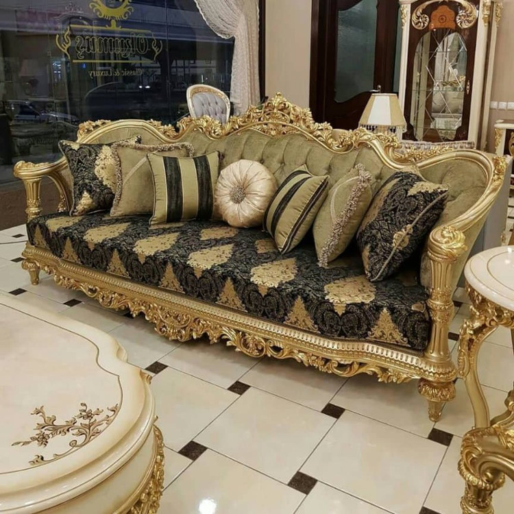 مبل کلاسیک نه نفره مدل خاطره با پارچه مخمل خارجی و جلو مبلی