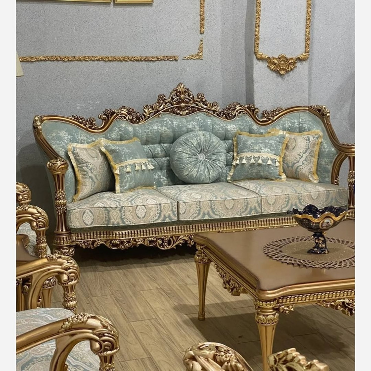 مبل کلاسیک نه نفره مدل خاطره با پارچه مخمل خارجی و جلو مبلی