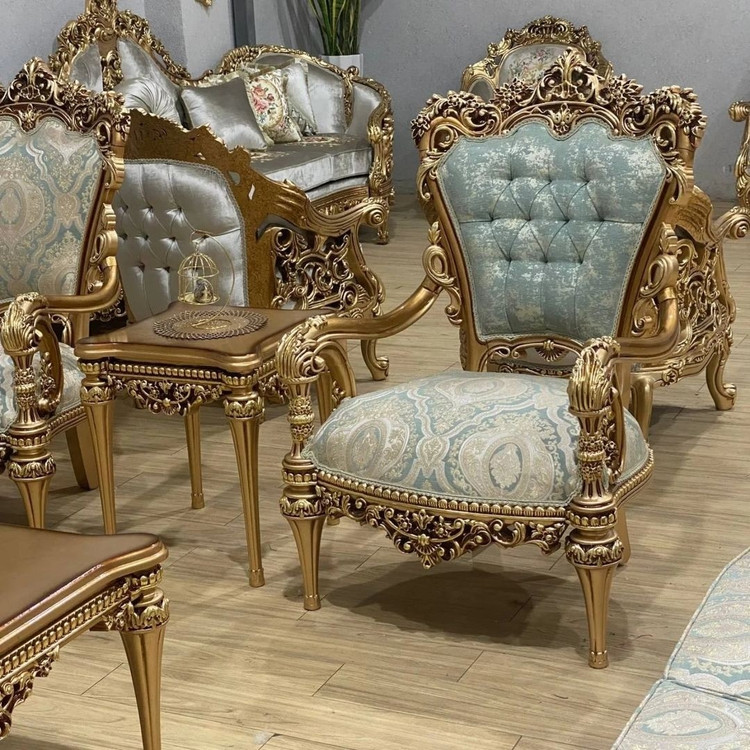مبل کلاسیک نه نفره مدل خاطره با پارچه مخمل خارجی و جلو مبلی