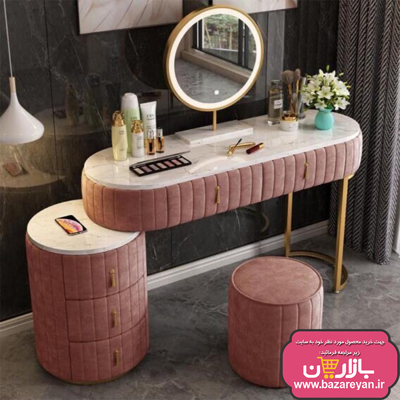 ست میز آرایش،صندلی و آینه مدل بیضی 2 تیکه