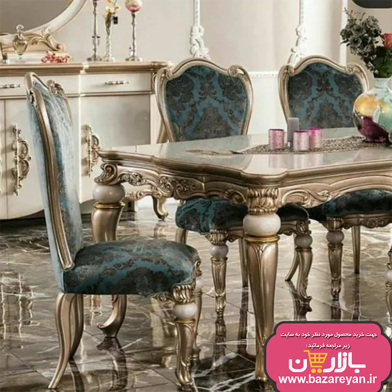نهارخوری 6 نفره مدل نایس، رنگبندی چوب و پارچه به سلیقه مشتری