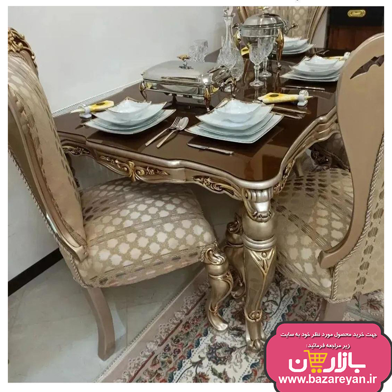 نهارخوری 6 نفره مدل نایس، رنگبندی چوب و پارچه به سلیقه مشتری