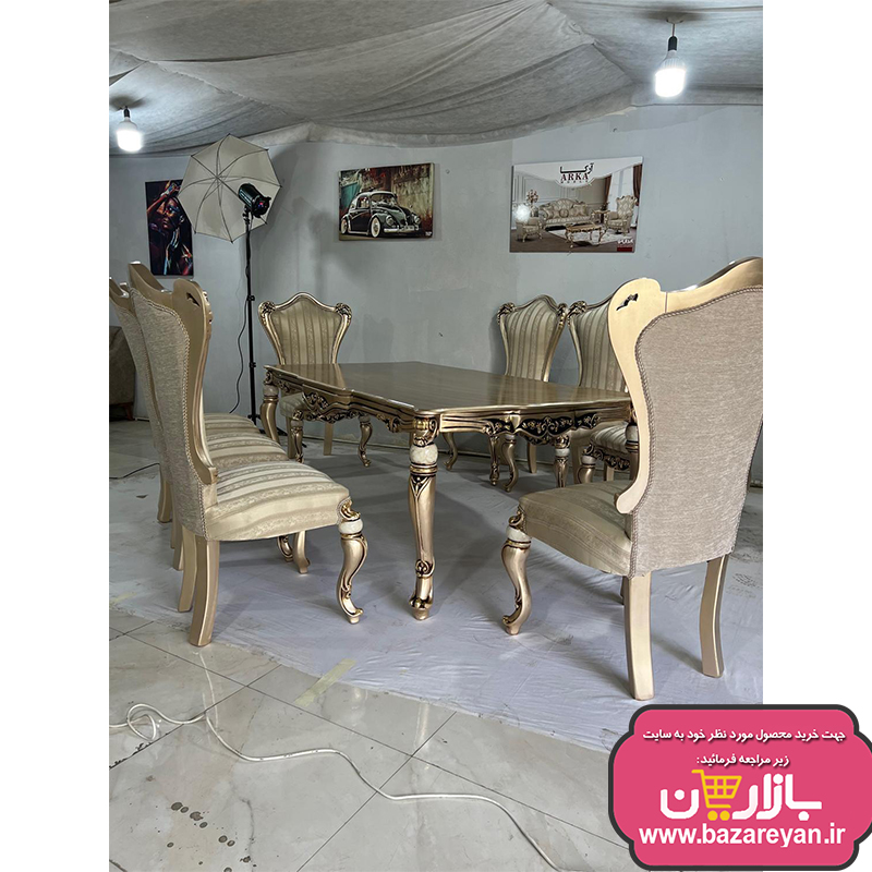 نهارخوری 8 نفره مدل نایس، رنگبندی چوب و پارچه به سلیقه مشتری