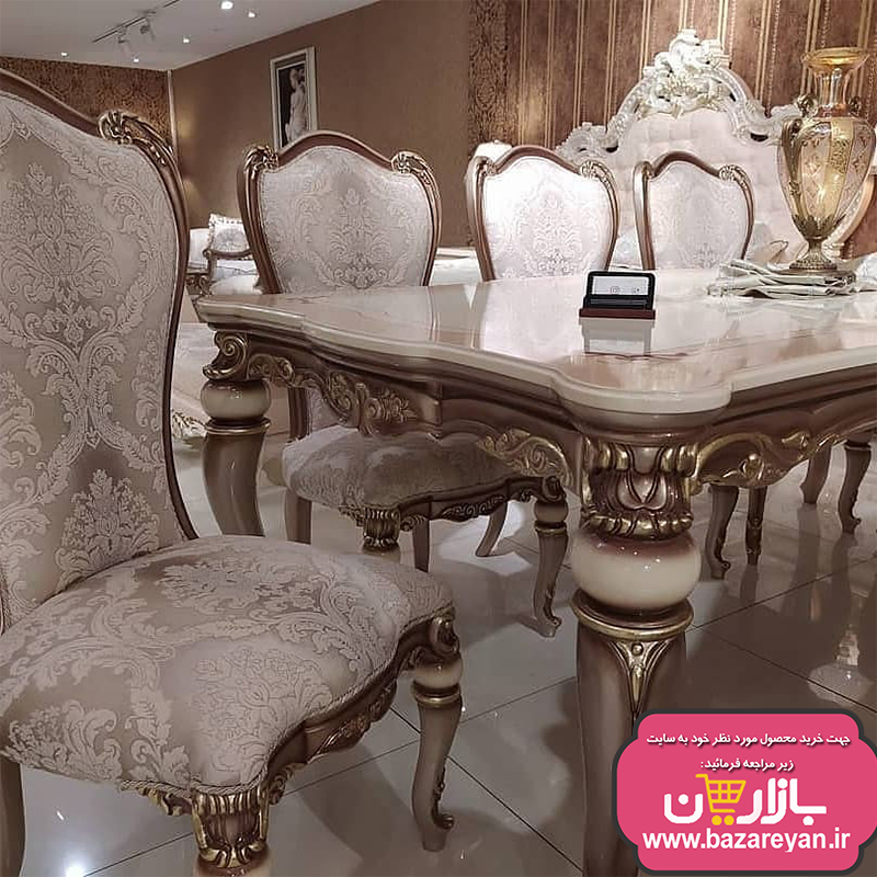 نهارخوری 8 نفره مدل نایس، رنگبندی چوب و پارچه به سلیقه مشتری