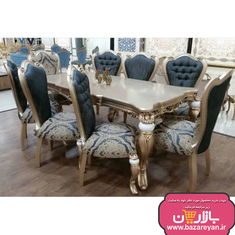 نهارخوری 8 نفره مدل نایس، رنگبندی چوب و پارچه به سلیقه مشتری