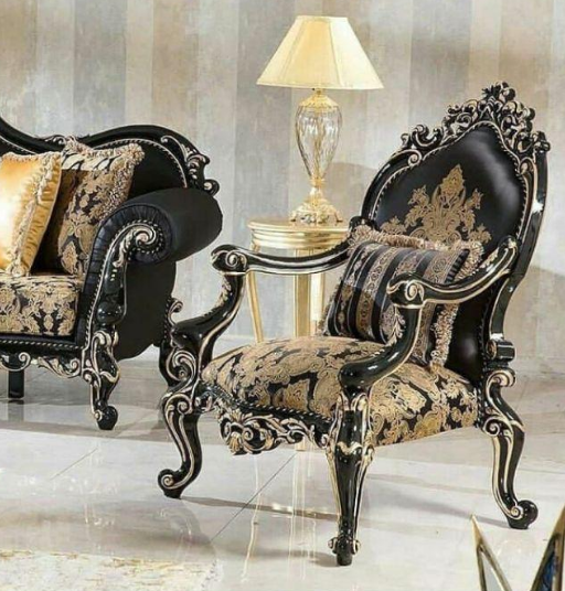 مبل کلاسیک مدل چراغان 9نفره رنگبندی مشکی طلایی